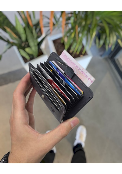 Visso 8600 Hakiki Deri Erkek Kadın Kartlık Çanta Gri Renk