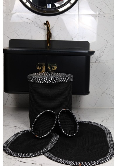 Jüt,hasır,5 Lı,banyo Paspas Takımı,bohem Tarzı Banyo Takımı,iskandinav Paspas/sepet Siyah Siyah