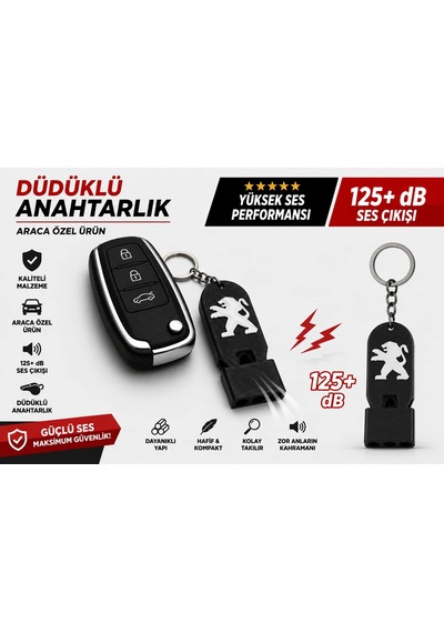 Düdüklü Peugeot Anahtarlık , Peugeot Logolu Islık Çalan Araç Anahtarlık - Hediyelik Peugeot Araba An