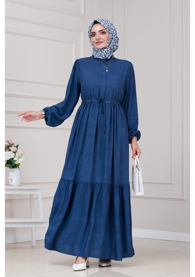 Sevitli Beli Tünelli Nur Elbise-mavi-5297