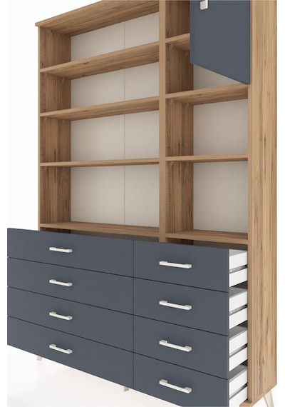 Arges Dolap 8 Raflı 8 Çekmeceli Tek Kapaklı 132x30x195 Çam-antrasit/antrasit Antrasıt/antrasıt Arges Dolap 8 Raflı 8 Çekmeceli Tek Kapaklı 132x30x195 Çam-antrasit/antrasit Antrasıt/antrasıt
