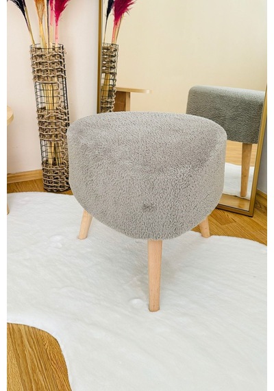 Bohem Tarz Teddy Kumaş Üçgen Puf, Makyaj Taburesi, Bench, Gri