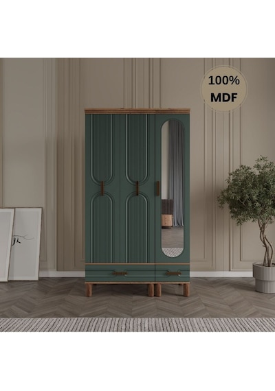 Zen 3 Kapak Ayaklı Tasarım Country Mdf Gardırop Yeşil