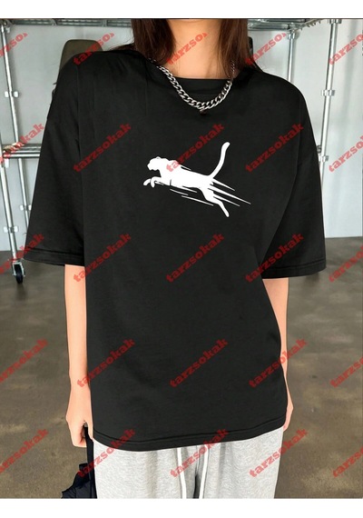 Startmore Unisex Jaguar Baskılı Tshirt Beyaz Siyah