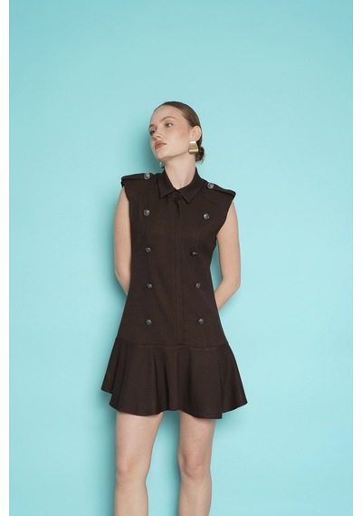 Verymoda Omuzu Apoletli Sıfır Kol Mini Elbise Vmd2974 Kahve