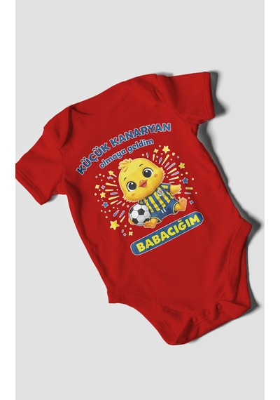 Morivokids Küçük Kanaryan Olmaya Geldim Babacığım Kısa Kollu Bebek Body %100 Pamuk Kırmızı