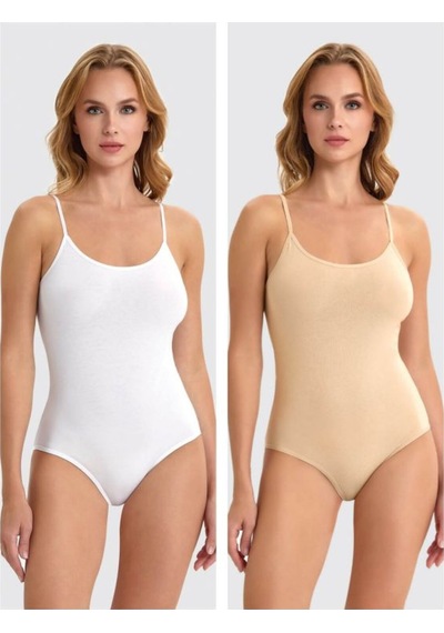 Kit İç Giyim Berrak 6'lı Beyaz Ve Ten Renkler İp Askılı Kadın Çıtçıtlı Body Atlet Beyaz - Ten