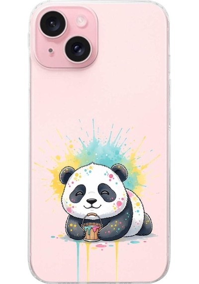 Apple Uyumlu iPhone 15 İle  Splash Panda Tasarımlı Şeffaf Silikon Kılıf 051i