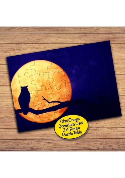 Dolunay-daldaki Baykuş Çocuklara Özel Puzzle Yapboz Tablo-15052