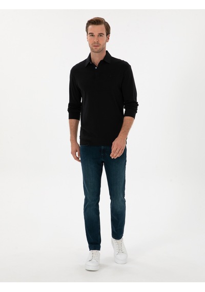 Lacivert Regular Fit Kaşmir Karışımlı Polo Yaka Sweatshirt