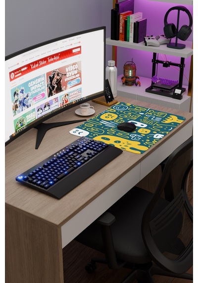İllüstrasyon Kaymaz Dikişli Kauçuk Oyuncu Mousepad V2 - 48x40 Xl Gaming Mouse Pad Fare Altlığı
