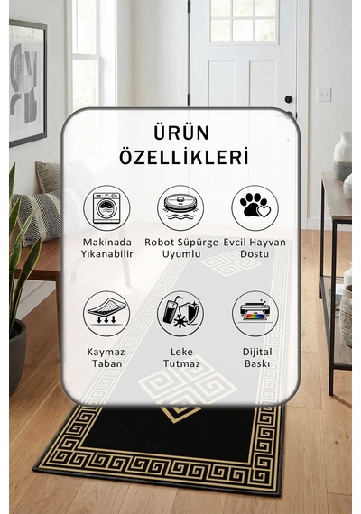 Şah Gold Salon Mutfak Yatak Odası Dijital Yıkanabilir Yolluk
