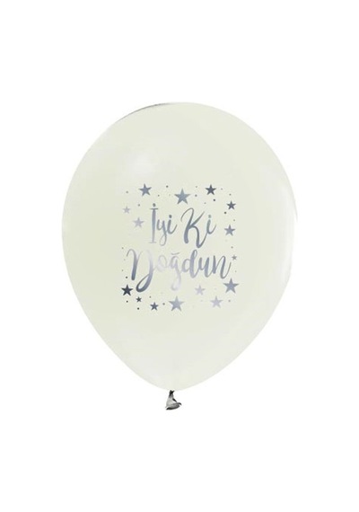 Amz- Lateks İyiki Doğdun Krom Baskılı Balon 12' Beyaz 10'lu , Doğum Günü, Süsleme, Parti, Kutlama