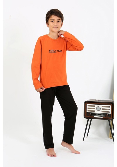 Akbeniz Erkek Çocuk Uzun Kol Penye Pijama Takım 20437 Turuncu