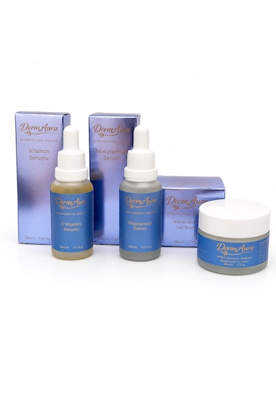 Dermaura Premium Cilt Leke Ve Aydınlatıcı Bakım Seti Temizleme Jeli, Tonik, Niacinamide Serum, Nemlendirici Ve Spf 50+ Güneş Koruması