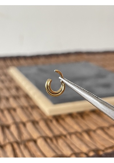 %100 Cerrahi Çelik Çift Çapraz Sıra 6 MM X 1.2 MM Altın Kilitli Halka Piercing Altın