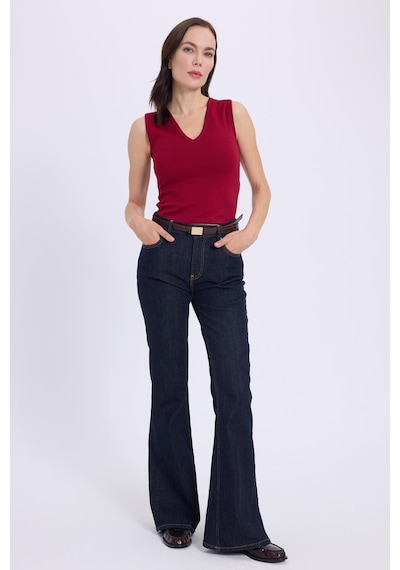 Tudors Kadın Slim Fit Dar Kesim V Yaka Sıfır Kol Pamuklu Ribanalı Bordo Bluz-38839 Bordo Tudors Kadın Slim Fit Dar Kesim V Yaka Sıfır Kol Pamuklu Ribanalı Bordo Bluz-38839 Bordo