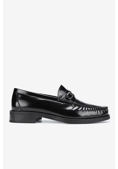 Lofer Erkek Açma Deri Metal Tokalı Klasik Loafer Siyah