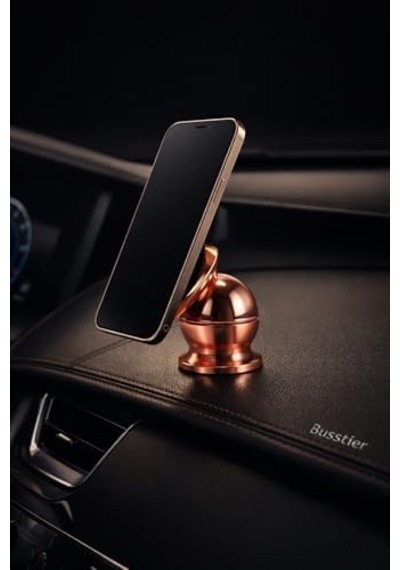 Busstier Araba Manyetik Telefon Tutucu 360 Derece Döner Mıknatıslı Mini Metal Stand Torpido Panel Yapışkanlı Universal Akıllı Telefon Tutacağı Tek Elle Kullanım Rose Gold