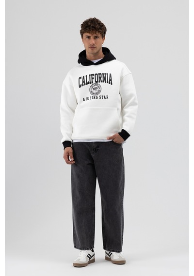 Vamos Çift Renk Baskılı Oversize Sweatshirt Ekru