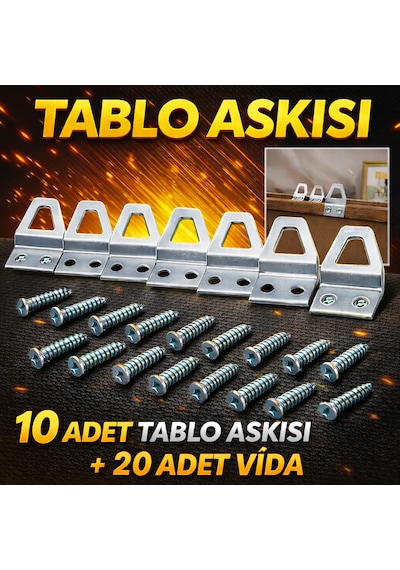10 Adet Kıvrık Model Metal Tablo Kancası Vidalı Çerçeve & Fotoğraf Askı Aparatı Metal
