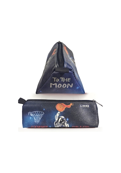 Kalem Kutusu Basketbolcu Astronot Space Üçgen Kalemkutu Jumbo Vegan Deri Kalemlik Siyah