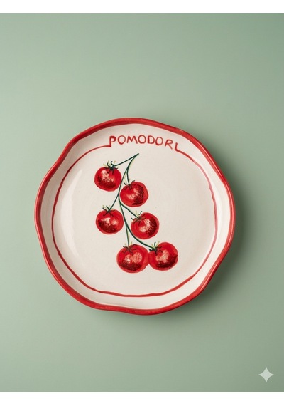 Pomodori Domates Desenli Şekilsiz Pasta Tabağı 20 Cm Çok Renk