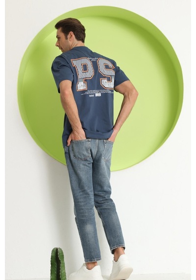 Erkek Ps Baskılı Oversize T-shirt Petrol