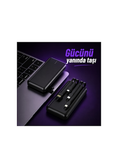 20.000 Mah Tüm Cihazlara Uyumlu Kendinden 4 Kablolu Dijital Ekranlı Telefon Standlı Powerbank Koruma Kılıf li siyah