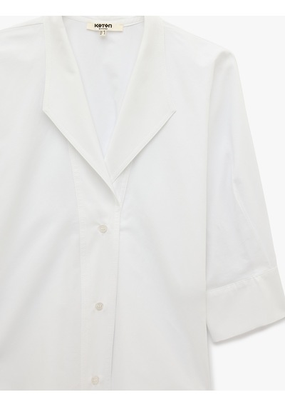 Koton Poplin Kumaş Düğmeli Devrik Yaka 3/4 Kollu Oversize Gömlek Kırık Beyaz 6sak60549uw Ekru Koton Poplin Kumaş Düğmeli Devrik Yaka 3/4 Kollu Oversize Gömlek Kırık Beyaz 6sak60549uw Ekru