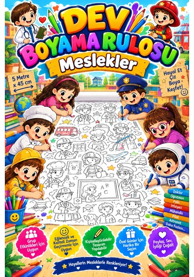 Meslekleri Tanıyalım Kariyer Dev Boyama Kağıdı Boyama Rulosu Büyük Boy 5 Metre - 812241125