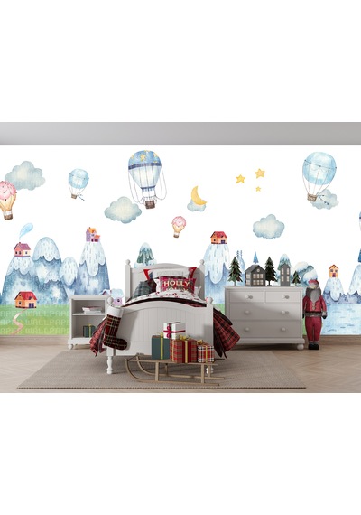 Balonlar Evler Desen Çocuk Odası Poster Duvar Kağıdı