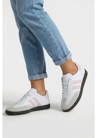 N Moda Unisex Siyah Beyaz Termo Taban Yanı Şeritli Bağcıklı Spor Ayakkabı Beyaz Pembe N Moda Unisex Siyah Beyaz Termo Taban Yanı Şeritli Bağcıklı Spor Ayakkabı Beyaz Pembe