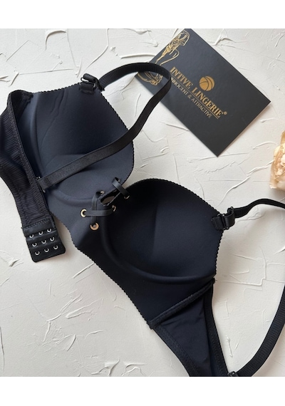 Jennifer Balensiz Push-up Destekli Lazer Kesim Dikişsiz Önden Bağ Siyah