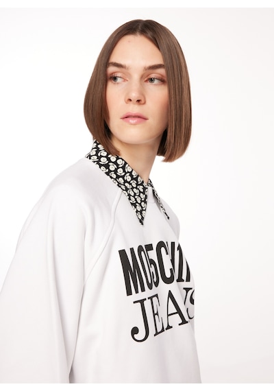 Moschino Jeans Bisiklet Yaka Düz Beyaz Kadın Sweatshırt J1714