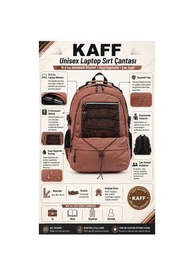 Kaff Young 51534 Pink Pembe Unisex Çok Cepli Suya Dayanıklı Sırt Çantası