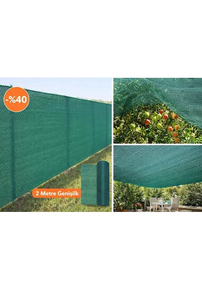%40 Gölgelik File 2 Metre X 30 Metre Bahçe Gizleme Ağı Bahçe Çit Örtüsü Meyve Ağacı Örtüsü Yeşil