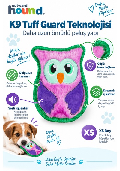 Outward Hound Durablez Owl Peluş Köpek Oyuncağı Xs - Düdüklü Ve Yüksek Dayanımlı