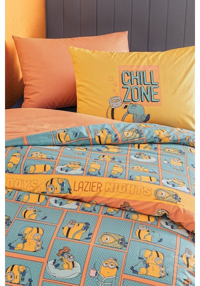 Puffy Minions Lazy %100 Pamuk Tek Kişilik Nevresim Takımı - Mavi