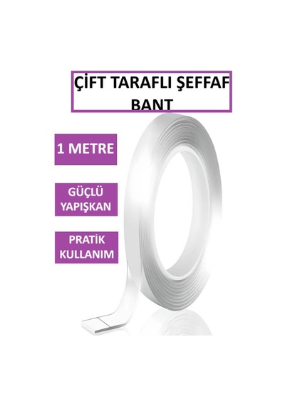 Bant Çift Taraflı Yapışkan Şeffaf Duvar Ev Bandı Güçlü Yapıştırma Dekorasyon Montaj Bandı