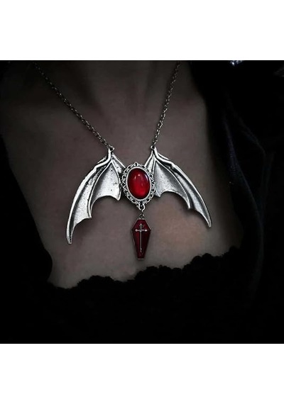 Dükkan Design Gotik Bat Cross Tabut Kolye Gümüş - Gri - Siyah