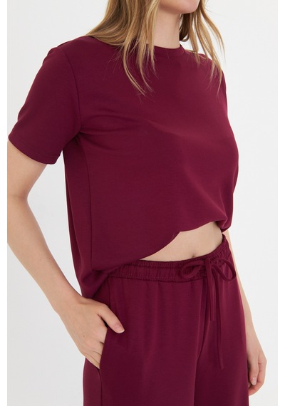 Thiff Gymwear Bordo Kadın Modal Kumaş Kısa Kolu Eşofman Takımı Bordo