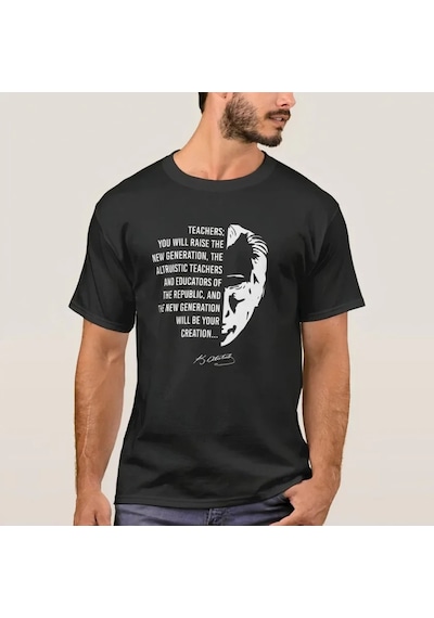 Efnaz Style 24 Kasım Öğretmenler Günü Temalı Baskılı Bisiklet Yaka T-shirt - Siyah