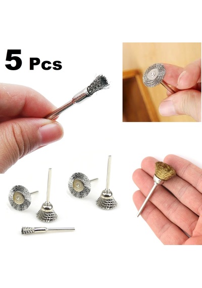 Mini Grinder Uyumlu 5 Li Çelik Tel Fırça Seti Pas Kir Temizleme