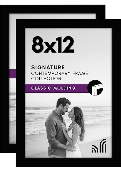 8x12 Siyah Resim Çerçevesi - Kırılmaz Camlı Kompozit Ahşap - Duvar Ve Masa Üstü İçin Yatay Ve Dikey Biçimler 2&apos Li Paket