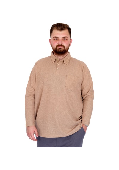 Mode Xl Büyük Beden Erkek Sweatshirtpolo Yaka Uzun Kol Waffle 23449 Bej Bej