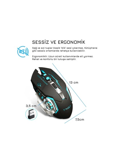 UpWay TW-Q13 2400 DPI Sessiz Kablosuz RGB Oyuncu Mouse