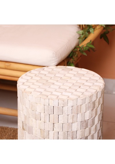 Solid Thin Wood Teak Sehpa 30x45 Cm Beyaz