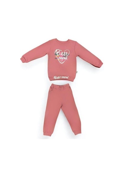 Kız Çocuk Best Mood Yazılı Pamuklu Eşofman Takım-15056 Pembe