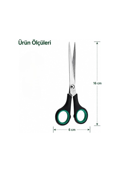 Lexroo Paslanmaz Çelik Makas 16 Cm, Ergonomik Kaymaz Saplı Ev Tipi Çok Amaçlı Makas, Kumaş Makası